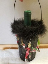 Silvestri Whimsical Wine Bottle Carrier Christmas Black Feather Trim Free Ship - £20.63 GBP