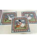 vintage country farmhouse 3 large goose duck fabric squares pillow quilt... - $27.15 CAD