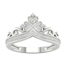 10K White Gold 0.12Ct Natural Diamond Queen Crown Fashion Ring - £225.18 GBP