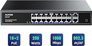 18-Port Ethernet Gigabit Poe Switch, 16-Port Poe With 2 Uplink Gigabit P... - $240.99