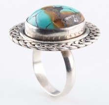 Vintage Sterling Silver Green &amp; Amber Turquoise Ring (Size 7) Oval Braid... - $98.99