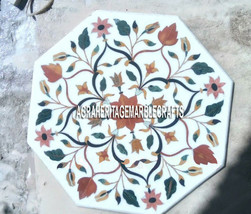 White Marble Coffee Table Top Marquetry Hakik Inlaid Floral Garden Decor... - $283.90+