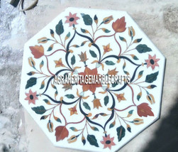 White Marble Coffee Table Top Marquetry Hakik Inlaid Floral Garden Decor... - £235.64 GBP+