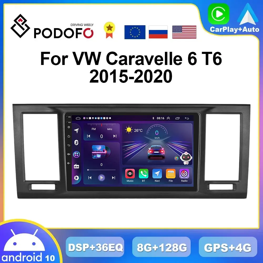 Podofo 4G Android CarPlay Radio For VW Caravelle 6 T6 2015-2020 Car Multimedia - £111.04 GBP+