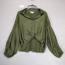 Hyfve Women&#39;s M Green Satin Oversized Front Cropped Blouse, Balloon Slee... - $380.72 MXN