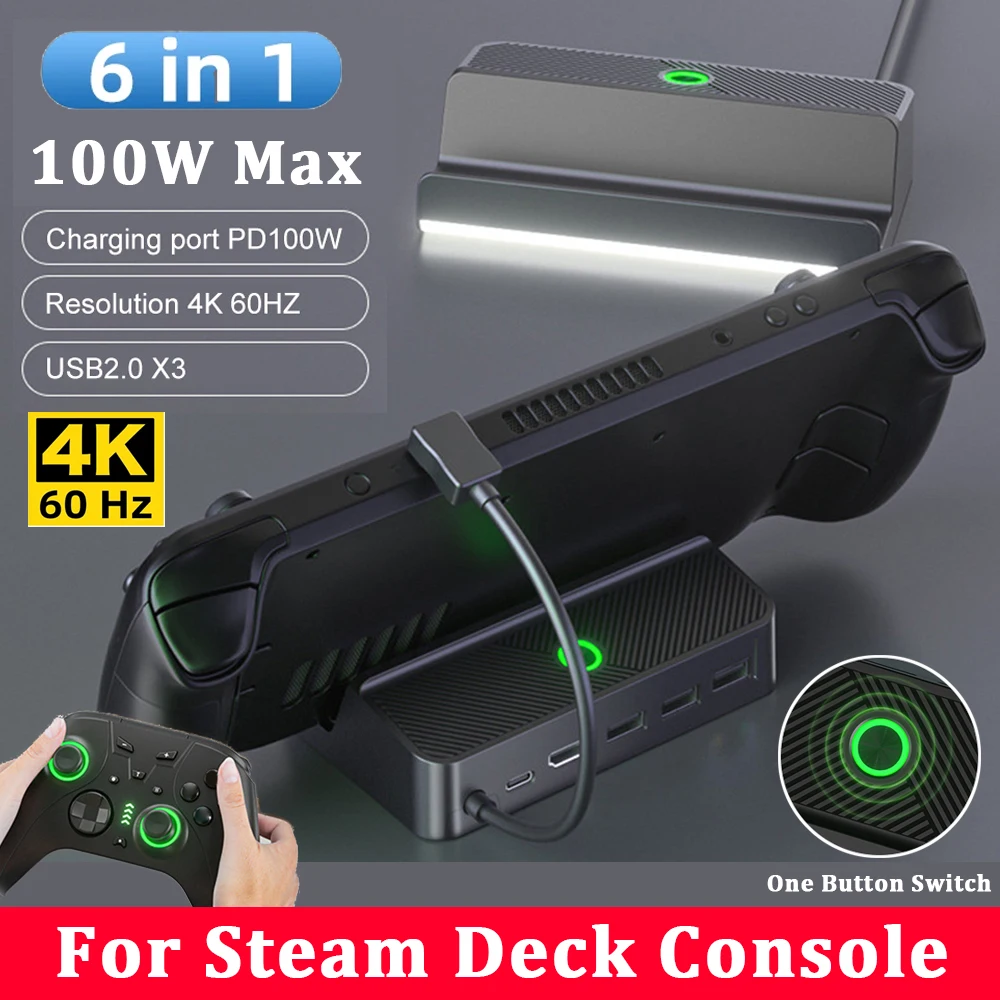 Steam Deck Dock 6 in 1 Steam Deck Docking Station Stand Accessories 3*USB 3.0 - £16.58 GBP