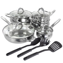 Gibson Home Ancona 12 Piece Stainless Steel Belly Shaped Cookware Set with Kitch - £122.99 GBP