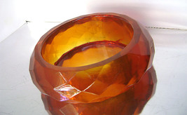 Vintage Massive Lucite Resin Bracelet  Diamond Carved Amber Chunky Bangle - £30.37 GBP