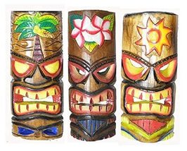 Set of 3 Polynesian Hawaiian Tiki Bar Style Wall Masks 12 inches Island Art - £27.12 GBP