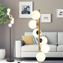 Modern Floor Lamp, Led Standing Tall Pole Lamp With Glass Shade, Elegant Mid Cen - £95.41 GBP