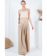 Large Hem Wide Leg Pleated Solid Pants - $44.00