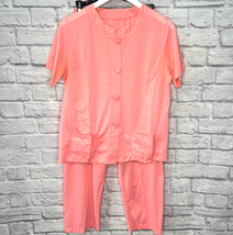 Vintage Shadowline 2 Piece Pajama Set Nylon Pink Floral Lace Size 34 Pan... - $29.65