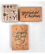 Large Christmas Holiday Greetings Rubber Ink Stamp Card Crafting Lot of 3  - £7.86 GBP