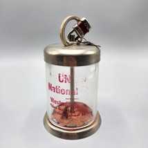 Vintage Money Bank Union National Clear Metal w/ Padlock &amp; Key Advertise... - £26.17 GBP