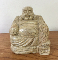 Vintage Antique Handcarved Polished Stone Fat Belly Sitting Buddha Chinese Budai - £117.26 GBP