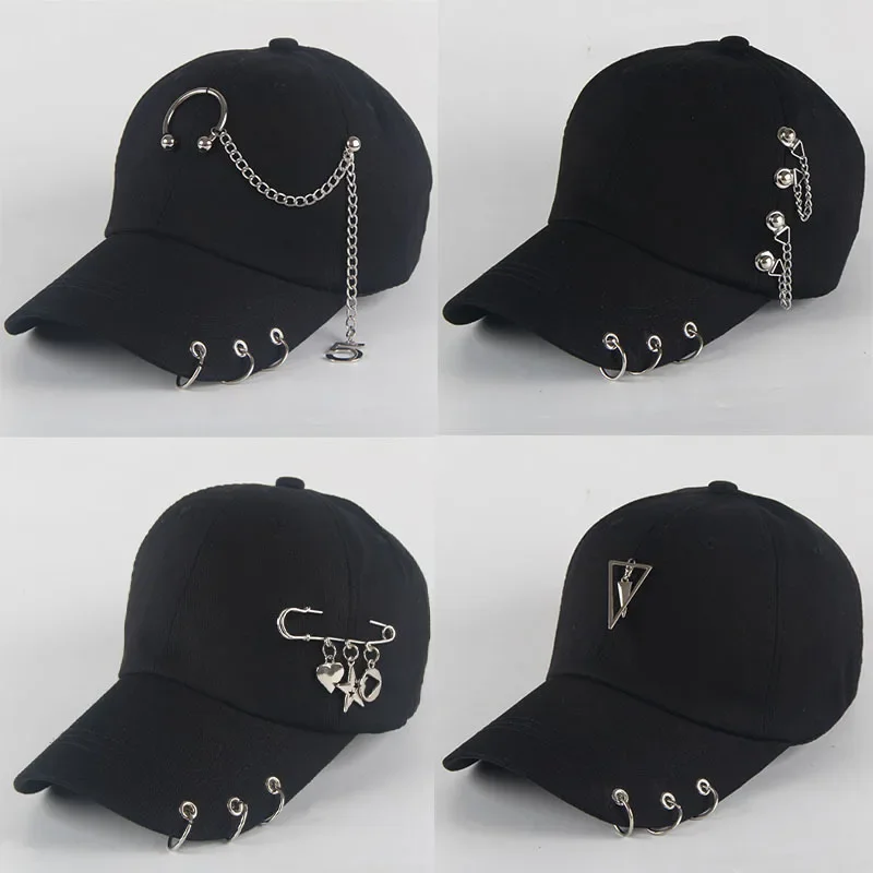 Fashion hip hop cotton baseball cap Creative Piercing Ring Caps Punk Adult - $14.64+