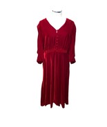 Ralph Lauren Black Label Red Velvet 3/4 Sleeve Button Front V-Neck Midi ... - $60.41