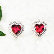 925 Sterling Silver Ruby Earrings Handmade Jewelry Heart Earrings Gift For Her - £51.18 GBP