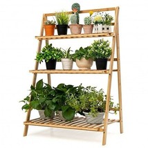 3-Tier Bamboo Foldable Plant Stand with Display Shelf Rack-Natural - Col... - $106.02