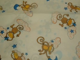 Vtg Fabric Baby Monkey Moon Stars Clouds Sleep Slumber 3 Yds Craft Sew - £19.79 GBP