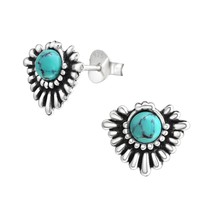 Bali 925 Silver Stud Earrings with Imitation Stone - £11.08 GBP