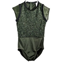 Weissman Dance Costume LC Sequins Forest Green Leotard Halter Bodysuit Age 10-12 - £27.37 GBP