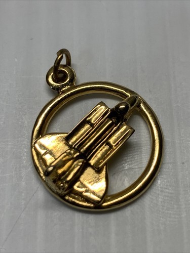 Vintage Downer Gold Tone Space Shuttle Pendant Charm KG Travel Rocket As... - $11.88