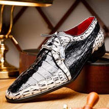 Caribe Genuine Hornback Caiman Crocodile Derby's Shoes Black / Newspaper image 10