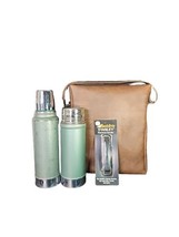Vtg Orvis Portable Leather Picnic Tote Case 2 Stanley Aladdin Thermos &amp; Handle - £199.00 GBP