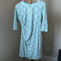 J. McLaughlin Catalina Cloth Dress Ruched Dress Arbor Link Icy Aqua Blue... - $34.64