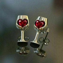 2Ct Simulated Heart Cut Red Garnet Wine Cup Stud Earring&#39;s Gold Plated925 Silver - £70.68 GBP