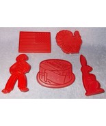Vintage Set 5 Red Plastic Cookie Cutters Flag Turkey Birthday Cake Rabbi... - £5.53 GBP