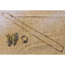 3 Pieces Vintage Avon - Butterfly Brooch, Chain, Ring - £15.57 GBP