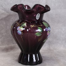 Fenton Purple Amethyst Vase Painted Grapes with sticker 7.5&quot; S. Hughes - $97.02