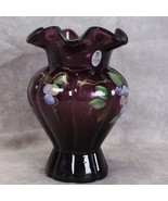 Fenton Purple Amethyst Vase Painted Grapes with sticker 7.5&quot; S. Hughes - £77.31 GBP