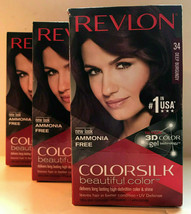 Revlon Colorsilk 34 Deep Burgundy Ammonia Free 3D Color Gel Technology 3 PACKS - £12.42 GBP
