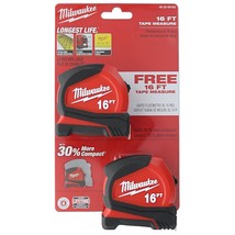 Milwaukee 48-22-6616G 2-Pack of 16 Compact Tape Measures w/ Double-Sided... - $72.99