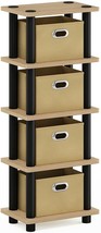 4 Tier Shelf Furniture Standing Display Rack Storage With Drawers Bin Black Oak - £30.63 GBP