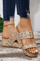 Camel Rivet Double Straps Wedge Slippers - $565.31 MXN