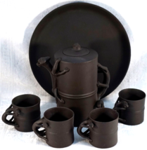 Vintage Chinese Yixing Zisha Clay Teapot 4 Cups &amp; Tray Lizard handles an... - $64.99
