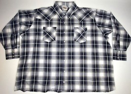 Ely Cattleman LS Pearl Snap Shirt Mens 4XL Black &amp; White Plaid Western - £29.97 GBP