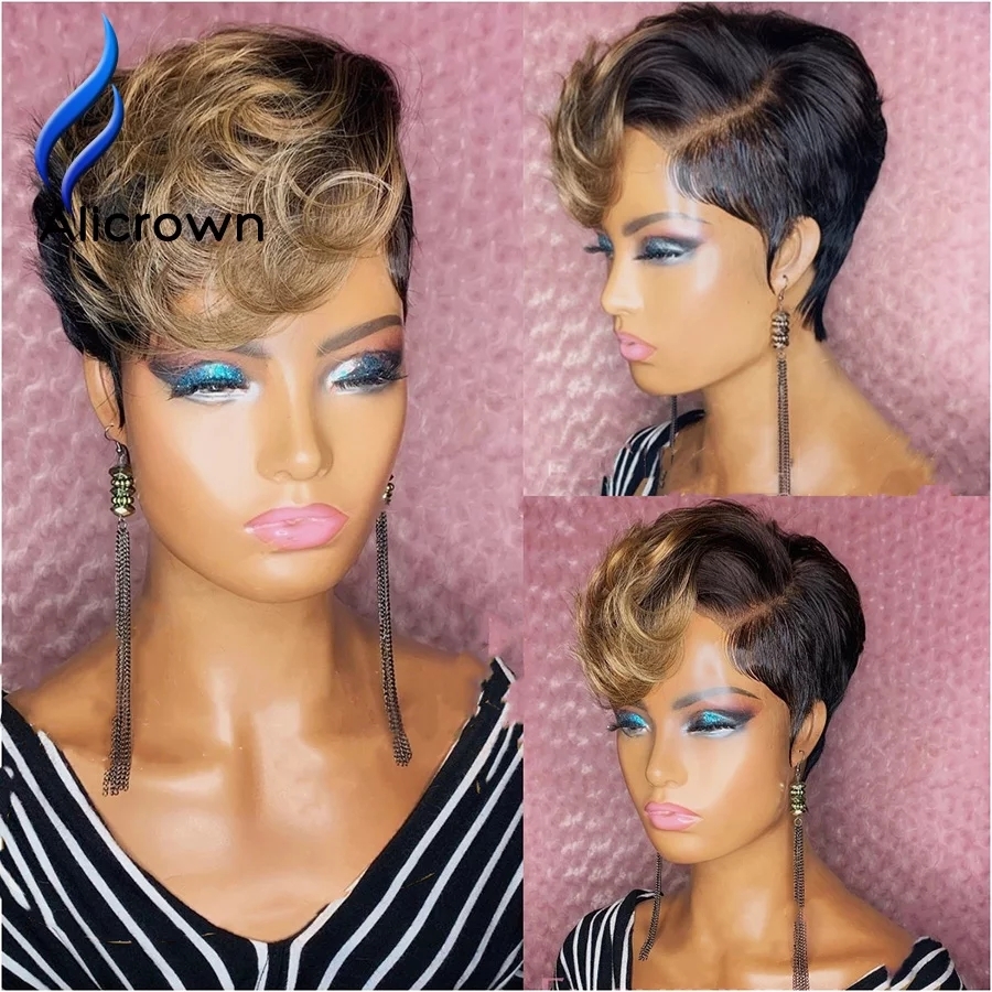 Ombre Pixie Cut Wigs ,Short Bob Lace Front Human Hair Wigs Brazilian Lace Closur