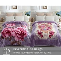 Light Purple Flower Queen Fleece Mink Blanket 2 Side Korean Bed Blankets - £69.10 GBP