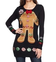 Women S Black Ugly Christmas Sweater Dress Gingerbread Man Sequins - £14.08 GBP