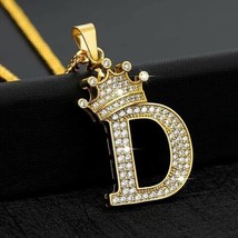 1.25Ct Real Moissanite Crown Initial Letter &quot;D&quot; Pendant 14K Yellow Gold Plated - £195.25 GBP