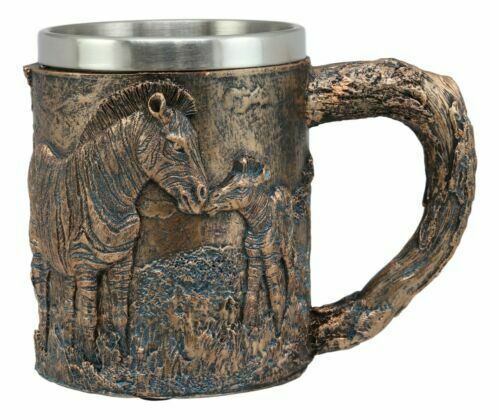 Primary image for Ebros Zebra Horse With Foal Coffee Mug Textured With Rustic Tree Bark Design