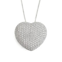 Italian Big Pave Diamond Puff Heart Pendant Necklace 18K 14K White Gold 6.27 CTW - £8,389.24 GBP