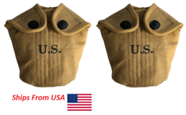 U.S WW2 M1910 Canteen Water Bottle Webbing Canvas Cover Khaki (Pack of 2) - £25.23 GBP