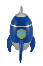 Scratch &amp; Dent Blue and Silver Rocket Ship Coin Bank - £13.63 GBP