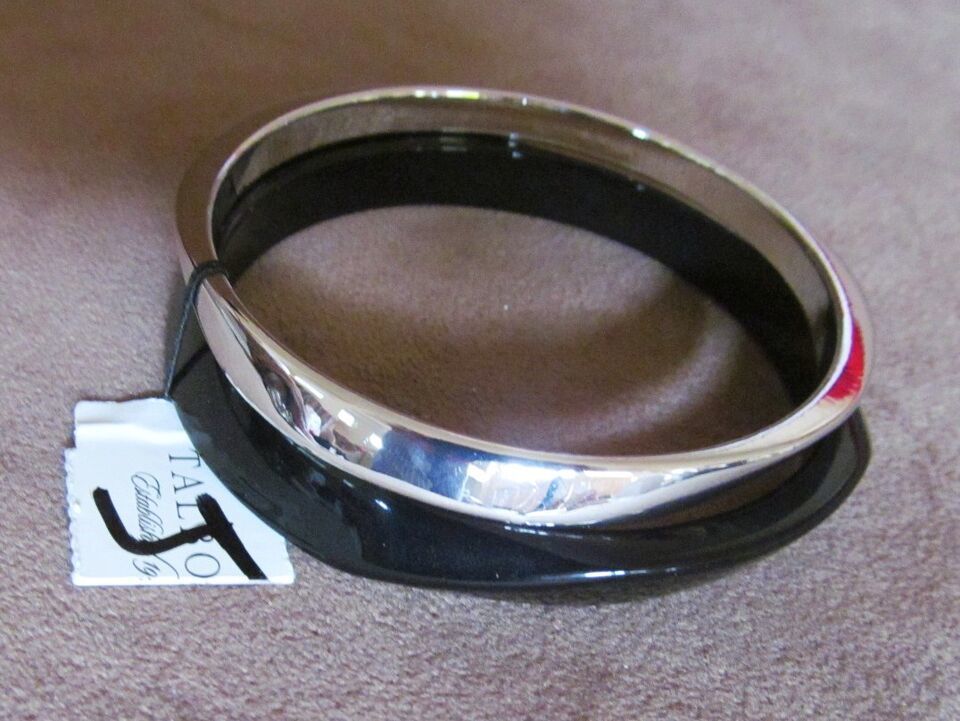 TALBOTS DUAL Black and Silver Toned Bangle Bracelet Set Abstract Look - NWT - $22.95